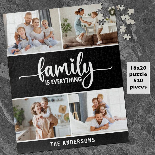 Puzzle Photo de famille moderne simple Script (A personalized family photo puzzle with with the text, Family is Everything, and your photos & name)