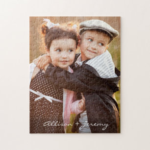 Puzzle Photo de famille Script moderne Monogramme Nom 11x