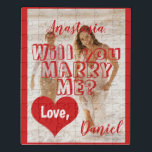 Puzzle Photo de la proposition de mariage sur mesure vous<br><div class="desc">"Veux-tu m'épouser ?" Posez la question à votre façon unique! Suivez votre coeur et faites une étonnante proposition de mariage à votre petite amie pour savourer les souvenirs de vos débuts toute votre vie! Personnalisez-le avec votre photo de couple préférée,  votre texte et vos noms.</div>