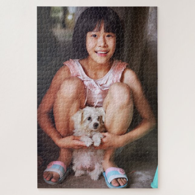 Puzzle Photo de votre enfant avec un chien (Vertical)