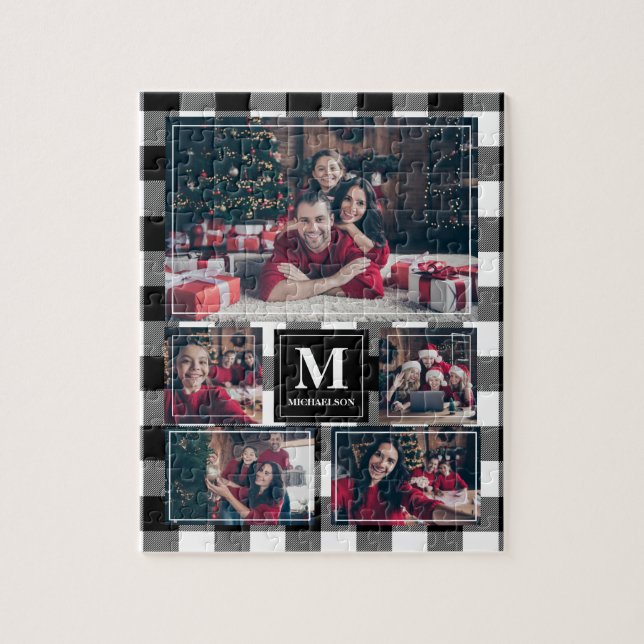 Puzzle Photo en noir et blanc 5 avec Monogramme (Vertical)