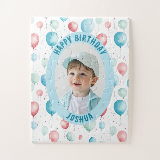 Puzzle Photo et nom, Ballons Bleus (Vertical)