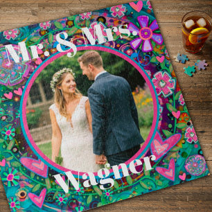 Puzzle Photo Fleurs de Coeur rose Joli M. Mme Mariage