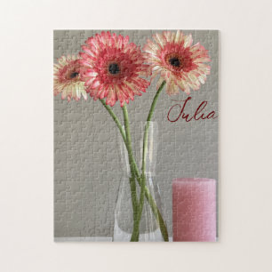 Puzzle Photo Happy Gerbera Rose Flower +Custom Name