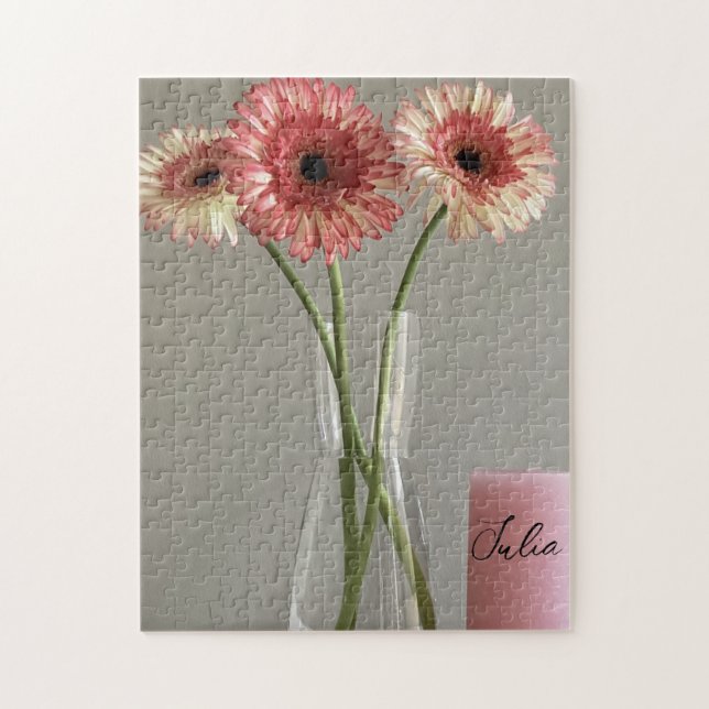 Puzzle Photo Happy Gerbera Rose Flower +Custom Name (Vertical)