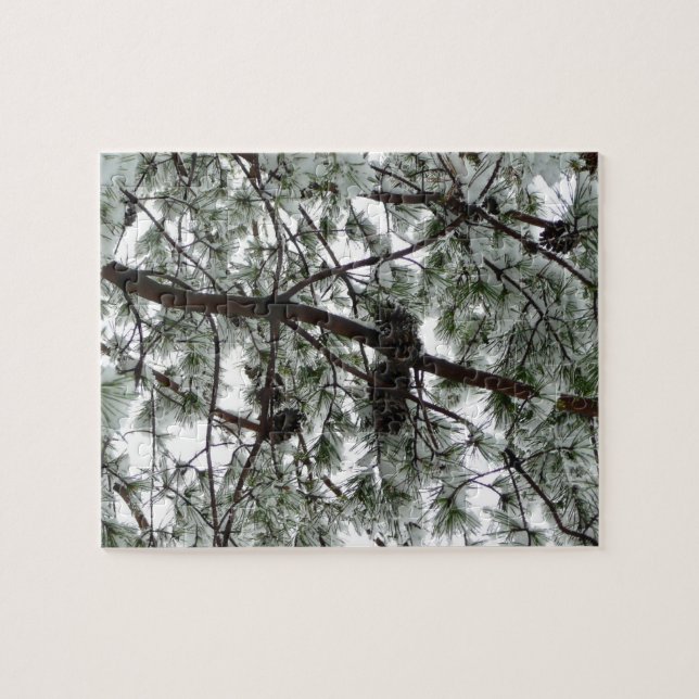Puzzle Photo hivernale sous le pin couvert de neige (Horizontal)
