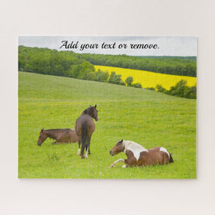 Puzzle Photo nature, chevaux bruns sauvages dans un pré 