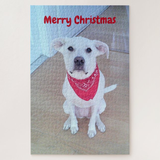 Puzzle Photo of Cute Dog With Funny Sticking Out Ears Red (Vertical)