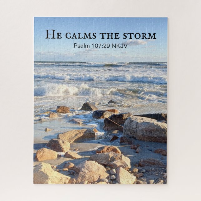 Puzzle Photo of Stormy Sea He Calms the Storm Bible Verse (Vertical)