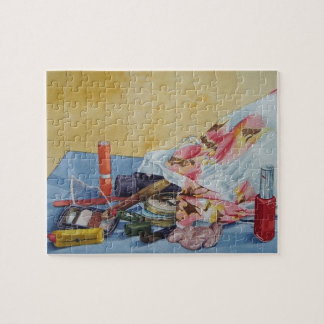 Puzzle photo originale de vie morte du sac maquillage vin (Horizontal)