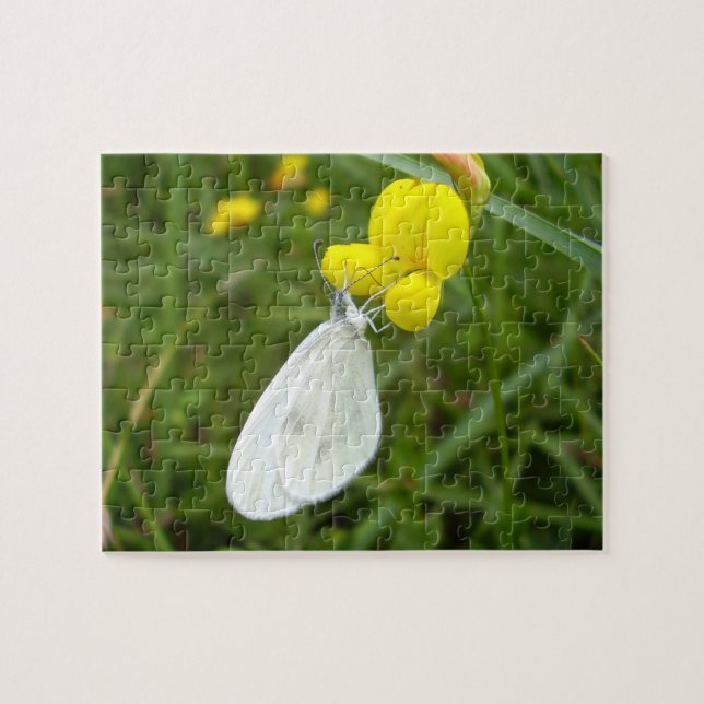 Puzzle photo papillon blanc en bois avec boîte cad (Horizontal)