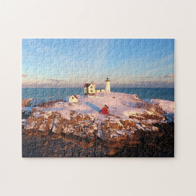 Puzzle Photo personnalisée Ocean Sunset Nubble Lighthouse (Horizontal)