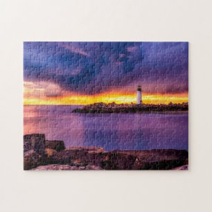 Puzzle photo phare et coucher de soleil avec boîte