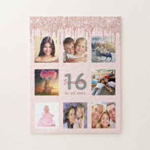Puzzle Photo rose de 16e anniversaire gouttes rose or