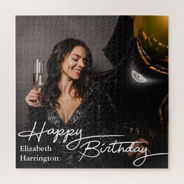 Puzzle Photo simple élégant de joyeux anniversaire (Vertical)