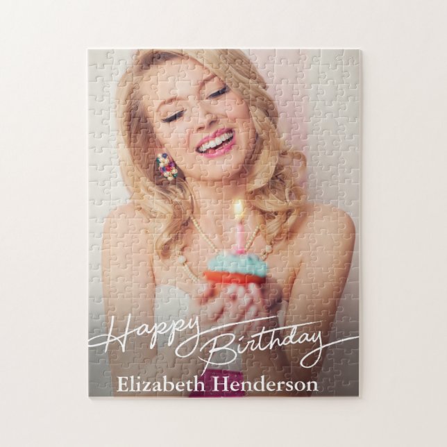 Puzzle Photo simple moderne d'anniversaire heureux (Vertical)
