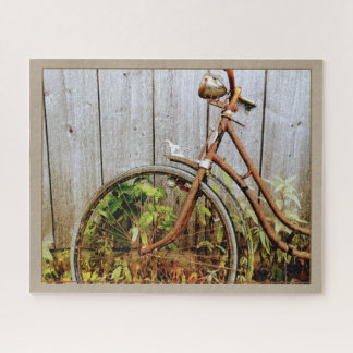 Puzzle Photographie de vélo rustique en bois contre une c