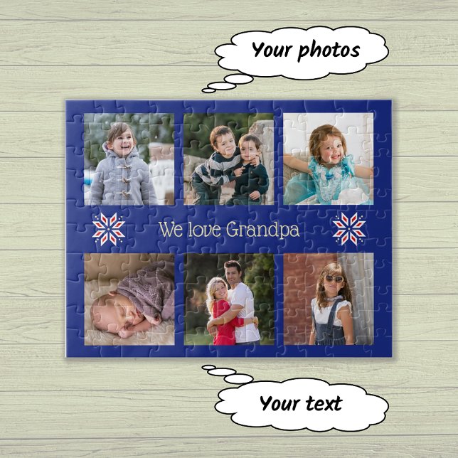 Puzzle Photos de famille texte personnalisé cadre marine  (Personalize with photos and text)