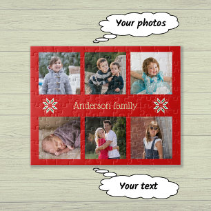 Puzzle Photos de famille texte personnalisé cadre rouge N