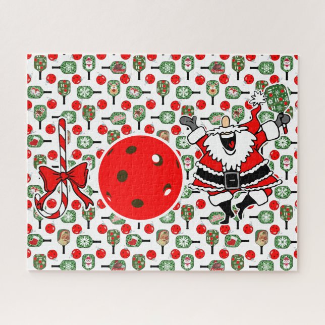 Puzzle Pickleball Joie Noël Père Noël Paddles Red Green (Horizontal)