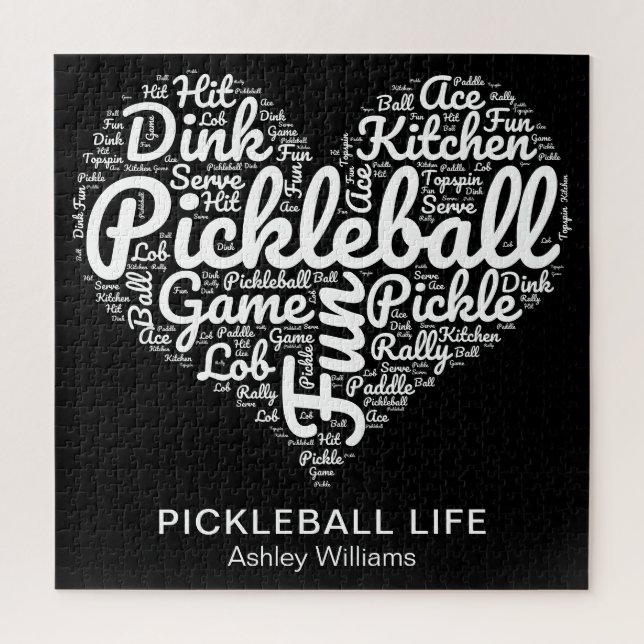 Puzzle Pickleball Player Word Typographie d'art personnal (Vertical)