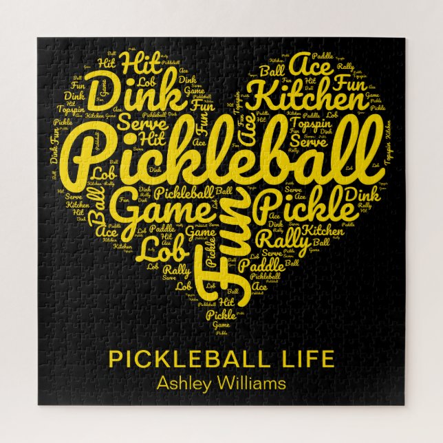 Puzzle Pickleball Player Word Typographie d'art personnal (Vertical)