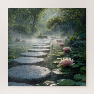 Puzzle Pierres de gué avec des nénuphars roses
