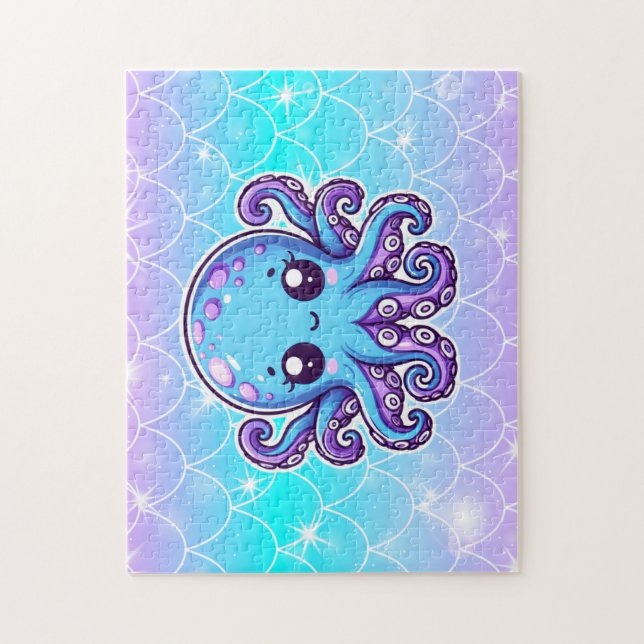 Puzzle Pieuvre bleue mignonne (Vertical)