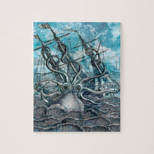 Puzzle Pieuvre géante Mer Bleue Monstre Voilier