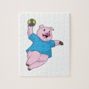 Puzzle Pig en tant que joueur de handball avec Handball
