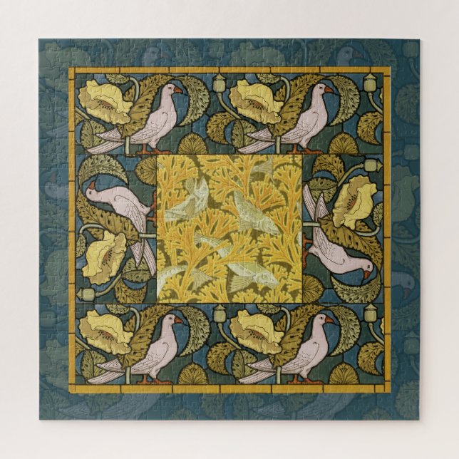 Puzzle Pigeon Blue Yellow Fish Art Nouveau (Vertical)