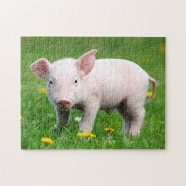 Puzzle Piglet rose mignon et fleurs de pandelion (Horizontal)