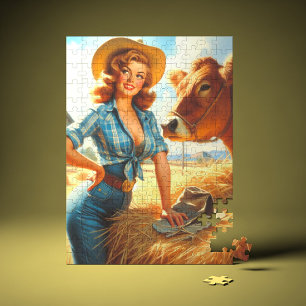Puzzle Pin-up Cowgirl Mignonne Vintage