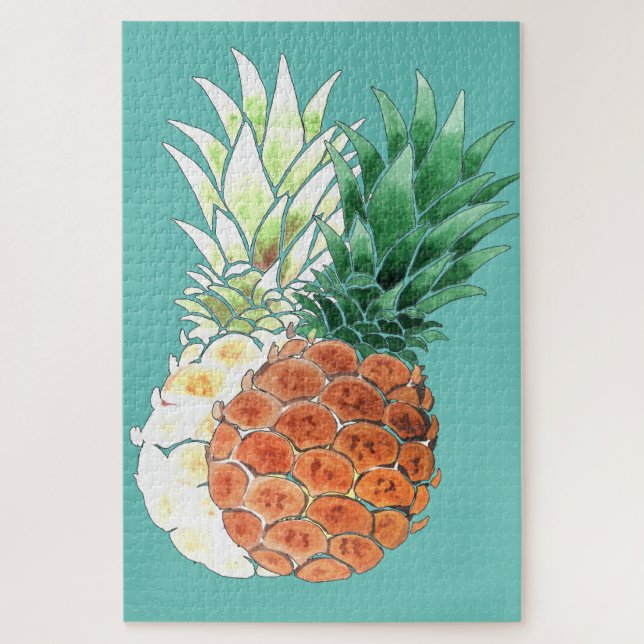 Puzzle Pineapple, watercolor. (Vertical)