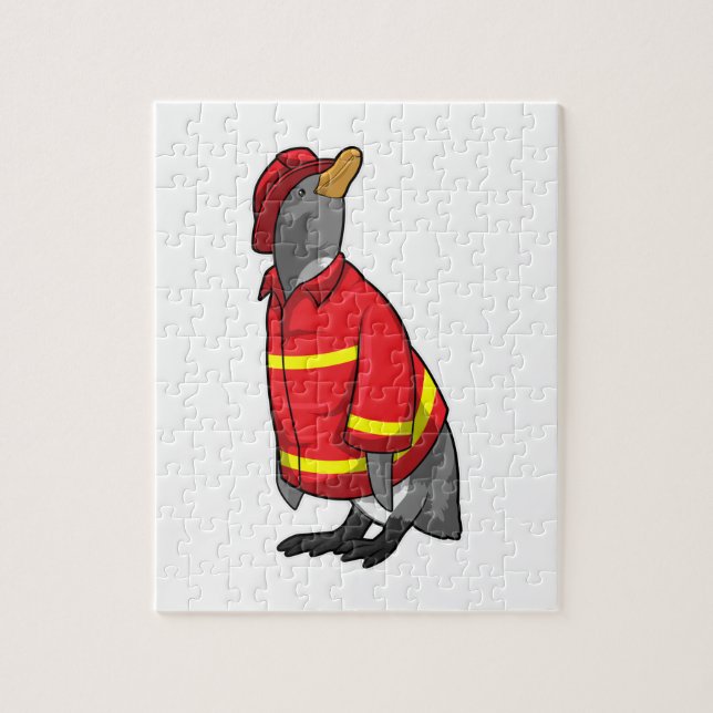 Puzzle Pingouin as Firefighter with Helmet (Vertical)