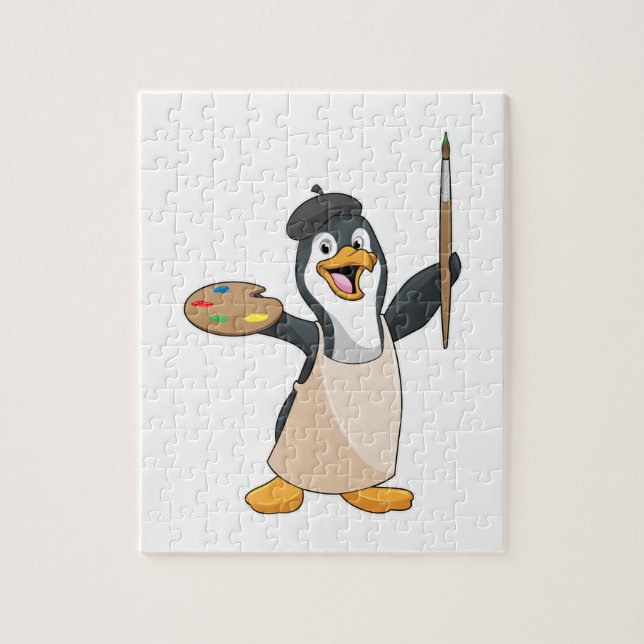 Puzzle Pingouin as Painter with Paint brush & Colour (Vertical)