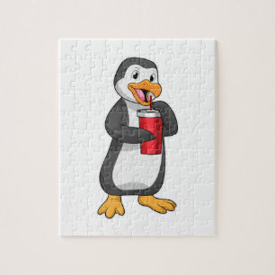 Puzzle Pingouin avec tasse à boire avec paille