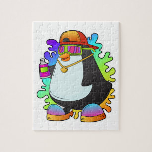 Puzzle Pingouin comme peintre avec Spray