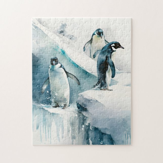 Puzzle Pingouin d'aquarelle jouant mignon (Vertical)