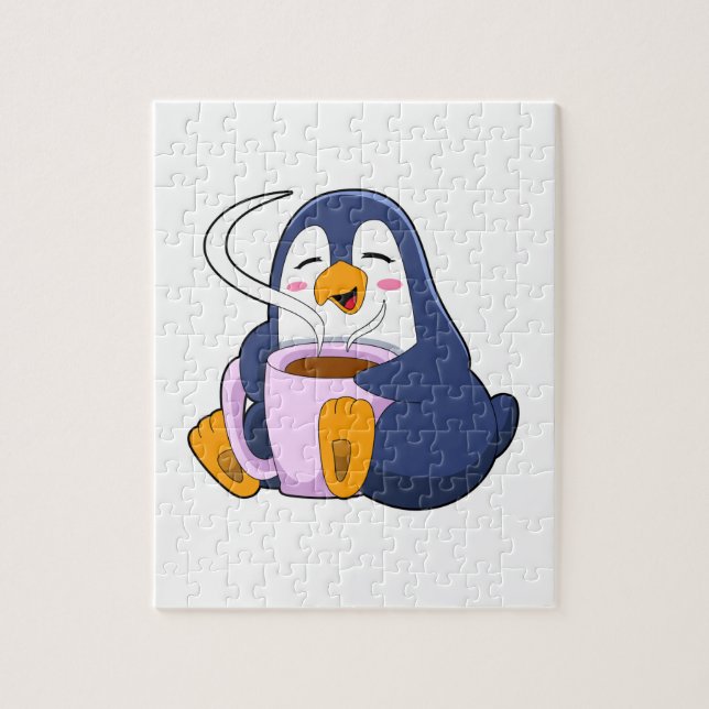 Puzzle Pingouin with Cup of Coffee (Vertical)