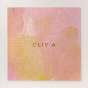 Puzzle Pink and Gold Watercolor Abstract Painting