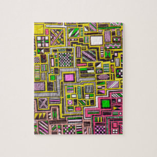 Puzzle Pink and Yellow Geometric shapes pop art punk