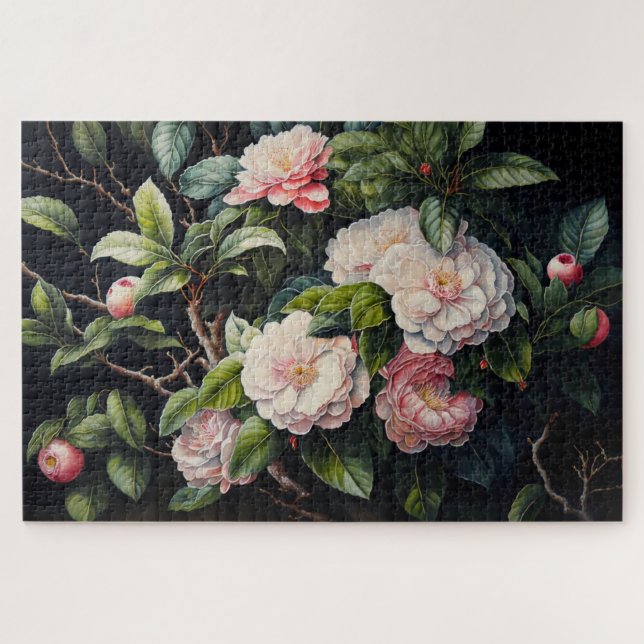 Puzzle Pink Camellias Jigsaw (Horizontal)