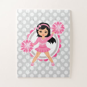 Puzzle Pink Cheerleader Black Hair - Cute Cheer