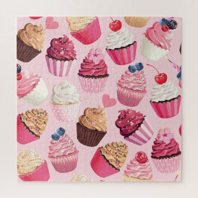 Puzzle Pink Cupcakes Pastel : Motif Vintage. (Vertical)