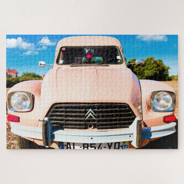 Puzzle Pink Deux Chevaux, vintage french car. (Horizontal)