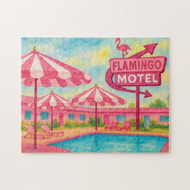 Puzzle Pink Flamant rose Hotel Pool Beach Summer Vibes (Horizontal)