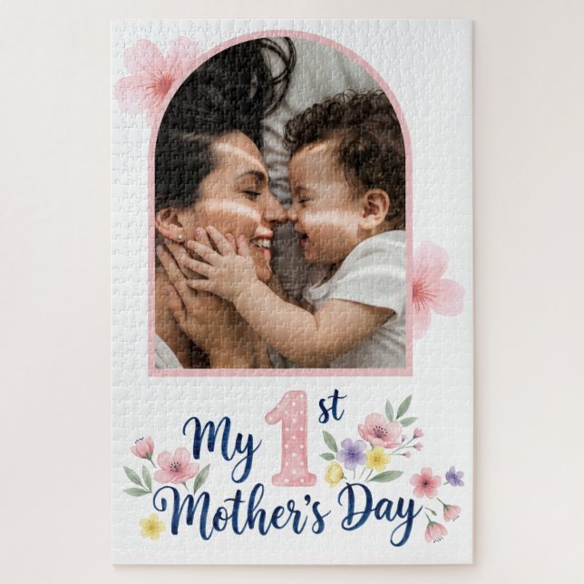 Puzzle  Pink Floral 1st Mother's Day Custom Keepsake (Vertical)