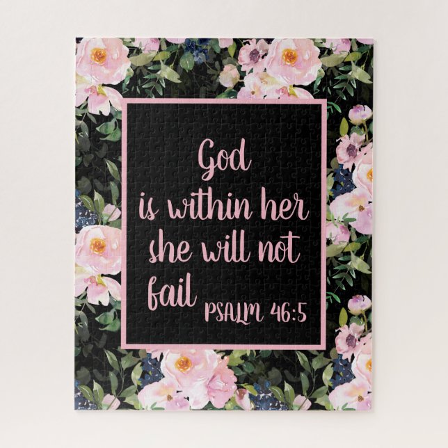 Puzzle Pink Floral Black Bible chrétienne Verse Dieu dans (Vertical)