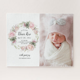 Puzzle Pink Floral Photo Faire-part de naissance Jigsaw P